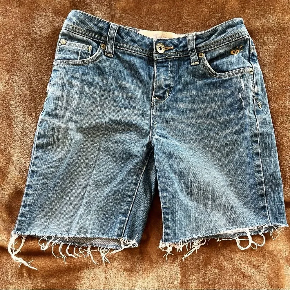 Justice Girls Blue Jean Shorts with Frayed Hem Size 12 R